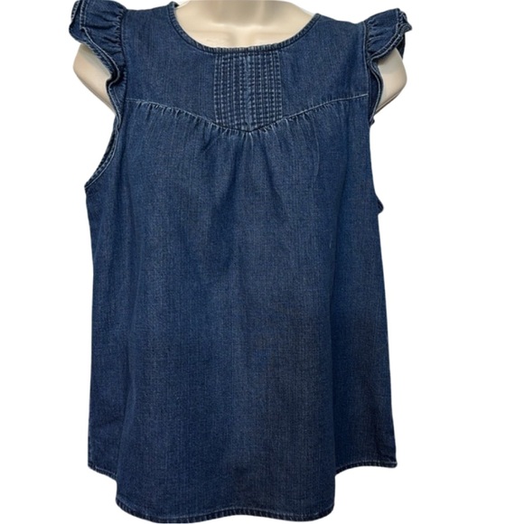 J. Crew Chambray Pleated Ruffle Sleeveless Top - Picture 5 of 7